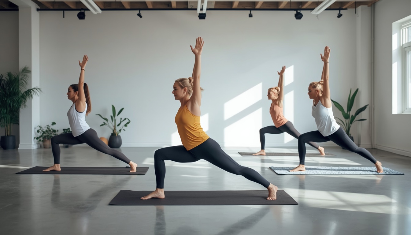 People doing a short mobility routine in a bright studio